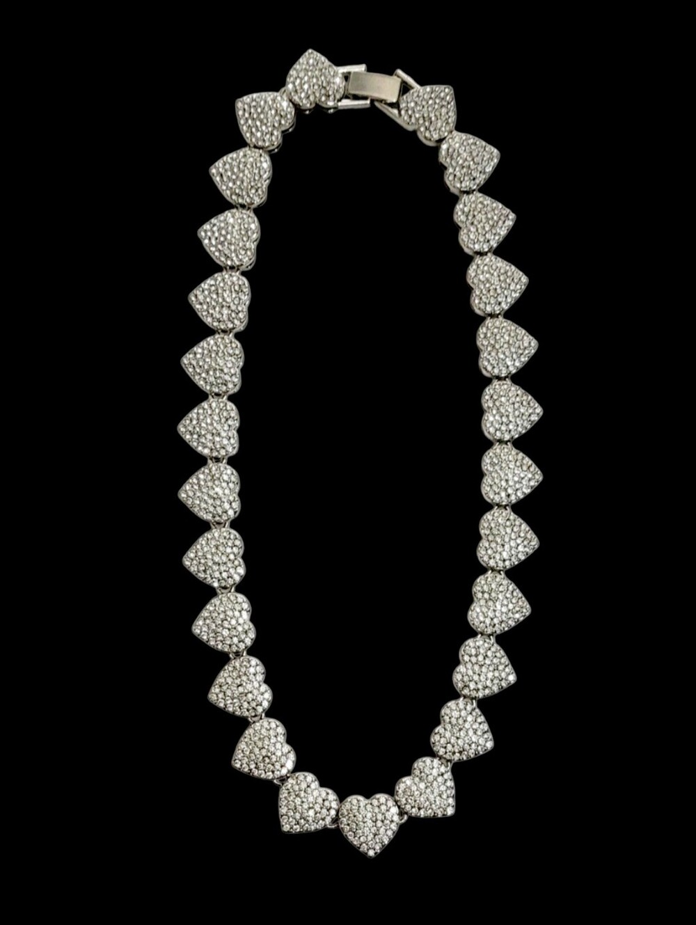 Silver Crystal Continuous Heart Link Necklace New - Picture 3 of 3
